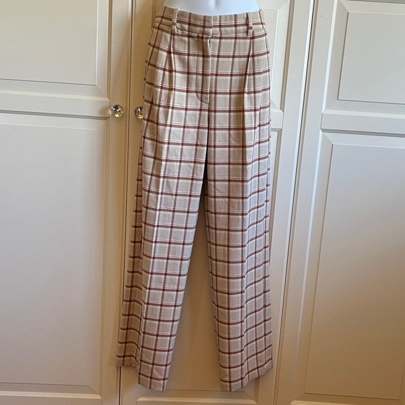 Wilfred Effortless Plaid Pants MARISOL LT BRC Color Cream and Brown Size 4 - Picture 15 of 15